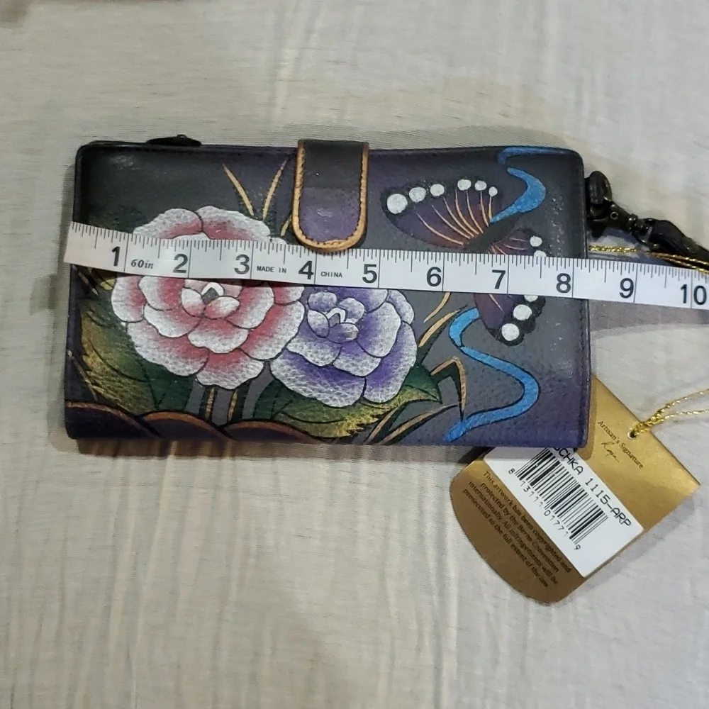 Anuschka Grey handpainted rose animal print safari hobo shoulder bag nwot